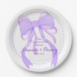 Purple Ribbon Baby Boy Shower  ペーパープレート