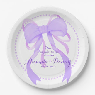 Purple Ribbon Baby Boy Shower ペーパープレート