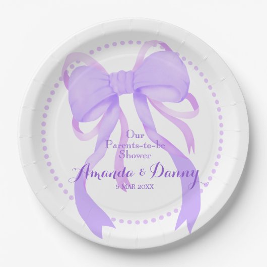 Purple Ribbon Baby Boy Shower  ペーパープレート (正面)