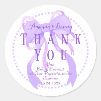 Purple Ribbon Girl Baby Shower Sticker ラウンドシール
