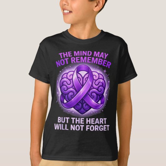 Purple ribbon the mind may not remember alzheimers tシャツ (正面)