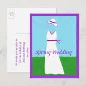 Purple Ribbon Wedding Dress Invitation Postcards インビテーションポストカード (正面/裏面)