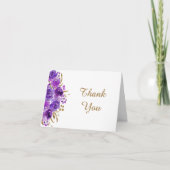 Purple Rose and Gold Leaf Floral Thank You Card サンキューカード (正面)