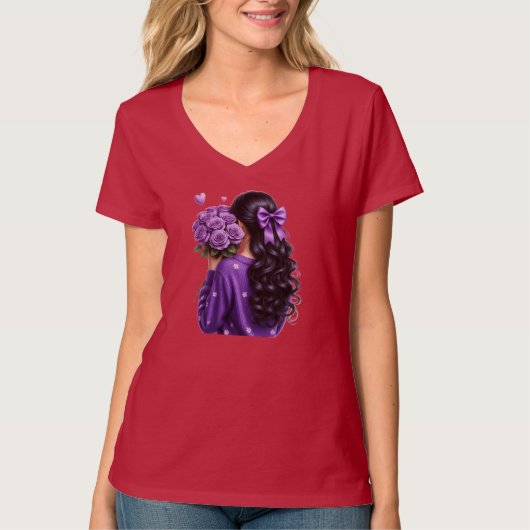 Purple Rose Bouquet Girl Digital Art Tシャツ (正面)