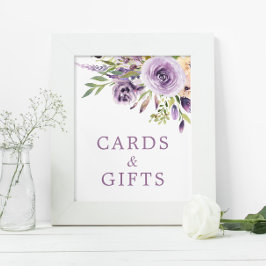 Purple Rose Floral Shower Cards & Gifts Sign ポスター