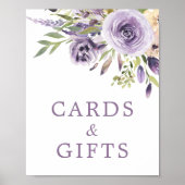 Purple Rose Floral Shower Cards & Gifts Sign ポスター (正面)