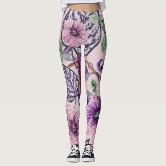 Purple Rose Flower Leggings レギンス (正面)