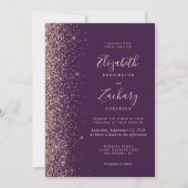 Purple Rose Gold Glitter Edge QR Code Wedding 招待状 (正面)