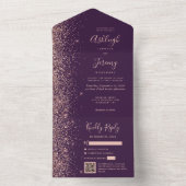 Purple Rose Gold Glitter QR Code Wedding オールインワン招待状 (内側)