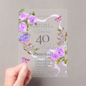 Purple Rose Ribbon 40th Birthday Invitation アクリル招待状 (インサイチュ (ポータブル))