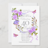 Purple Rose Ribbon 40th  Birthday Invitation 招待状 (正面)