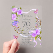 Purple Rose Ribbon 70th Birthday Invitation アクリル招待状 (インサイチュ (ポータブル))