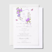Purple Rose Ribbon Monogram Wedding  Invitation ベラム紙招待状 (オフセット)