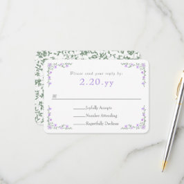 Purple Rose Vine Border Wedding RSVP Card