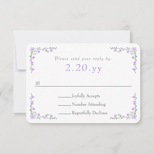 Purple Rose Vine Border Wedding RSVP Card (正面)