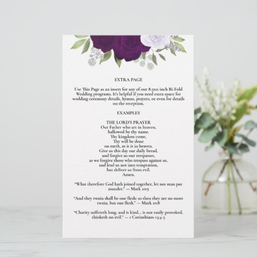 Purple Roses Bi-Fold Wedding Program Extra Page (スタンド正面)