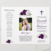 Purple Roses DIY tri-fold Catholic Wedding Program チラシ (正面)