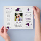 Purple Roses DIY tri-fold Catholic Wedding Program チラシ (手)