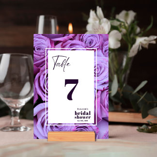 Purple Roses Photo Bridal Shower Table Number Card 招待状