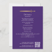 Purple Royal Medieval Gold Sword Wedding QR Code 招待状 (裏面)