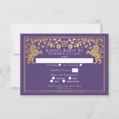 Purple Royal Medieval Lion Wedding 出欠カード (正面)