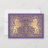 Purple Royal Medieval Lion Wedding 出欠カード (裏面)