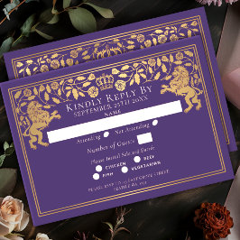 Purple Royal Medieval Lion Wedding 出欠カード
