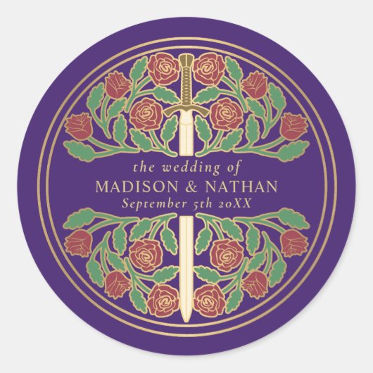 Purple Royal Medieval Sword Wedding  ラウンドシール (正面)