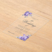 Purple Rustic Floral Elegant Script Wedding  アクリル招待状 (レイダウン)