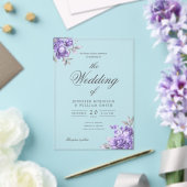 Purple Rustic Floral Elegant Script Wedding  アクリル招待状 (インサイチュ (ウェディング))
