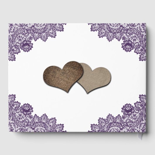 Purple Rustic Floral Lace Sunflower Wedding ゲストブック (裏面)