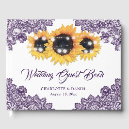 Purple Rustic Floral Lace Sunflower Wedding ゲストブック