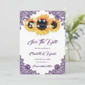 Purple Rustic Floral Lace Sunflower Wedding セーブザデート (スタンド正面)