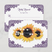Purple Rustic Floral Lace Sunflower Wedding 出欠カード (正面/裏面)