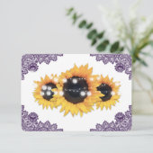 Purple Rustic Floral Lace Sunflower Wedding 出欠カード (スタンド正面)
