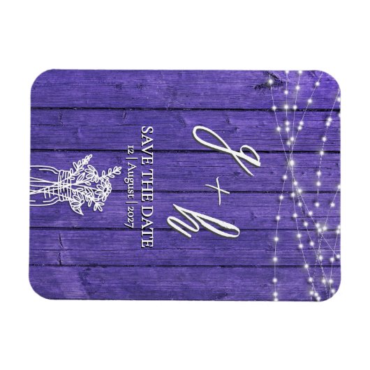 Purple Rustic Wood String Lights Boho Mason Jar マグネット (横)