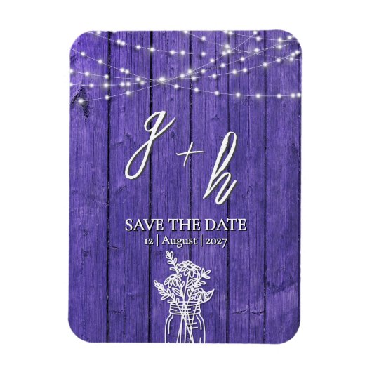 Purple Rustic Wood String Lights Boho Mason Jar マグネット (縦)
