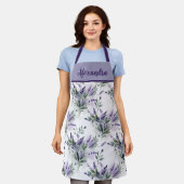Purple Sage Green Lavender Custom Name Apron エプロン (着用した状態)
