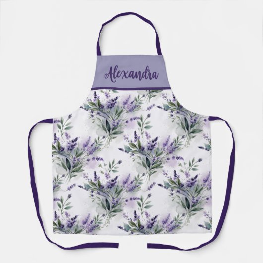 Purple Sage Green Lavender Custom Name Apron エプロン (正面)