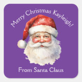 Purple Santa Claus Cute Custom Christmas Gift スクエアシール (正面)