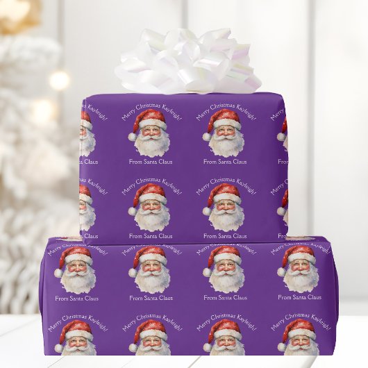 Purple Santa Claus Cute Personalized Christmas ラッピングペーパー