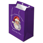 Purple Santa Claus Personalized Christmas ミディアムペーパーバッグ (正面アングル)