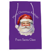 Purple Santa Claus Personalized Christmas ミディアムペーパーバッグ (正面)