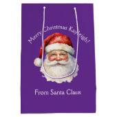 Purple Santa Claus Personalized Christmas ミディアムペーパーバッグ (裏面)