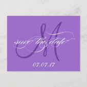 Purple Save the Date Monogramはがき 案内ポストカード (正面)