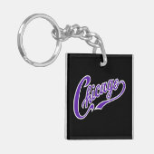 Purple Scriptのシカゴ文字BLK Keychain キーホルダー (正面左)