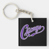 Purple Scriptのシカゴ文字BLK Keychain キーホルダー (正面)