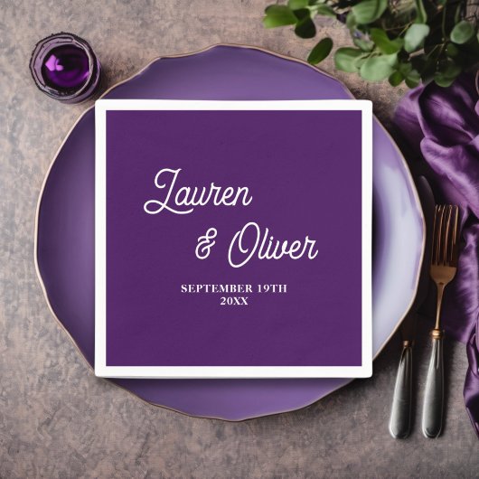 Purple Scriptミニマル結婚リスト スタンダードカクテルナプキン