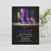 Purple Sequin Boots 100th Birthday Party 招待状 (スタンド正面)
