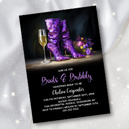 Purple Sequin Boots and Bubbly Bridal Shower 招待状